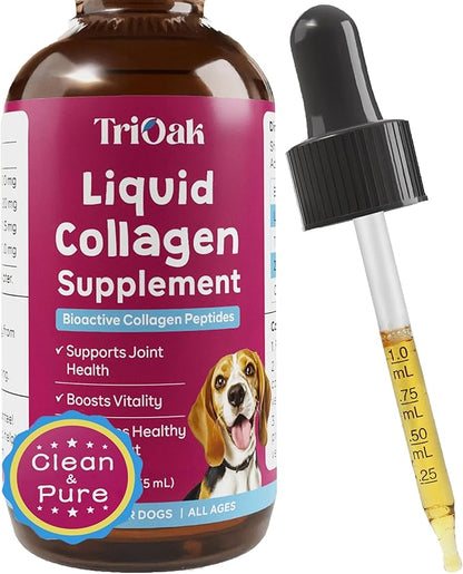 Liquid Collagen Supplement Drops for Dogs: Hip & Joint Support, Skin & Coat Health, Itch Relief in One Daily Supplement with Bioactive Collagen Peptides - Pure Formula Support for All Dog Sizes & Ages