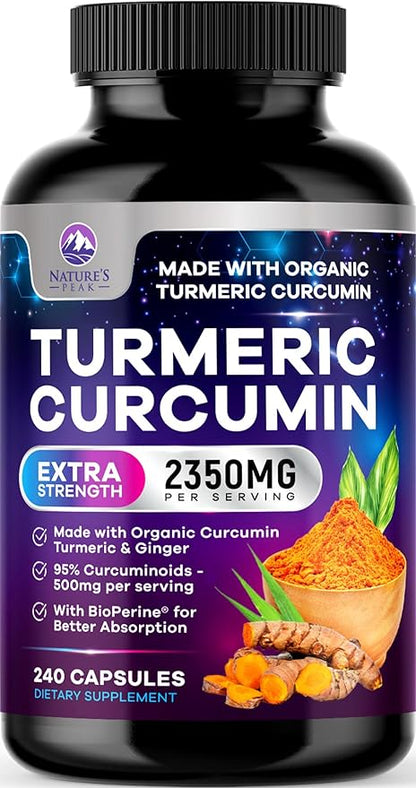 Turmeric Curcumin Supplement - 1750mg Organic Turmeric Per Serving - 95% Curcuminoids, Ginger & BioPerine Black Pepper for Best Absorption - Natural Vegan Joint Support, Bottled in USA - 240 Capsules