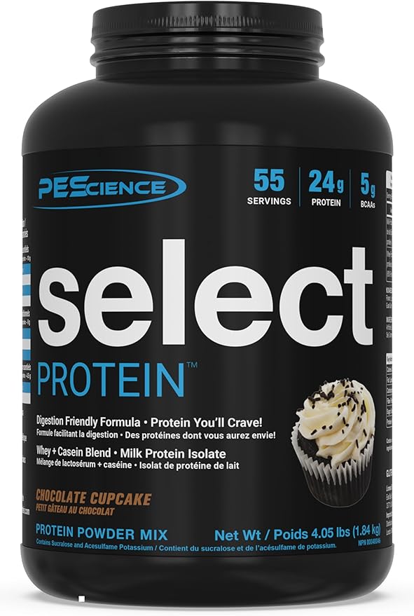 PEScience Select Protein Powder, Whey and Casein Blend, Lean Protein Powder for Women and Men, Low Calorie, Low Carb, Keto Friendly, Gluten Free, Frosted Chocolate Cupcake - 55 Servings