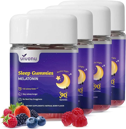 Melatonin Gummies 10mg, 9-in-1 Natural Herbal Sleep Aids for Adults, Sleep Gummies with Magnesium Glycinate, Valerian Root, L-Theanine and Vitamin B6, etc, 45 days supply, Non GMO, Berry Flavored
