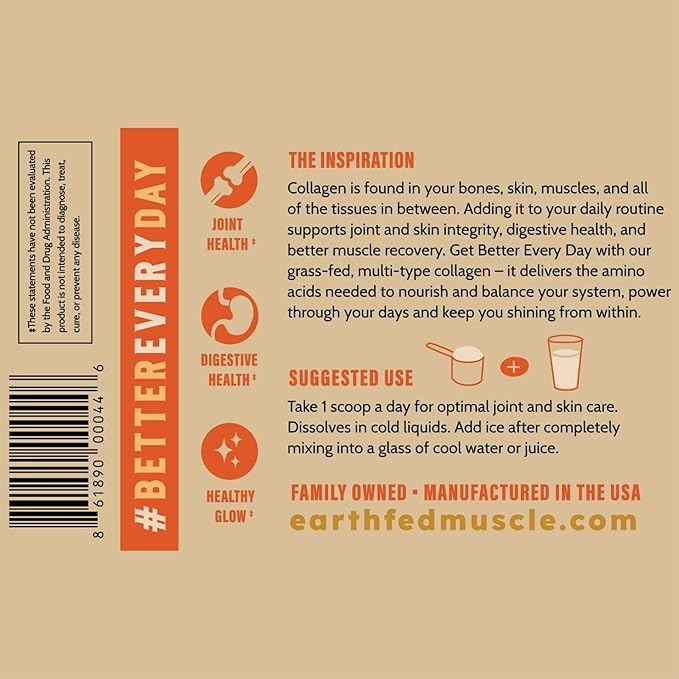 Earth Fed Muscle Lemonade Collagen Powder – Grass Fed Hydrolyzed Collagen for Women & Men - Healthy Bones, Skin & Hair - Types 1 & 3 Collagen Powder, 12g Per Serving, 33 Servings