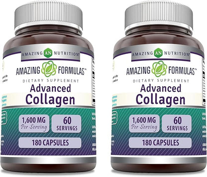 Amazing Formulas Advanced Collagen Supplement | Collagen Type I, II & III with Vitamin C & Hyaluronic Acid | 180 Capsules | Non-GMO | Gluten-Free | Made in USA | Pack of 2