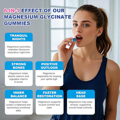 Blueberry Flavor Magnesium Glycinate Gummies 400mg – High Absorption Supplement for Adults and Kids, Sugar Free, Gelatin Free, Vegan Friendly, 60 Day Supply (60, Blueberry)