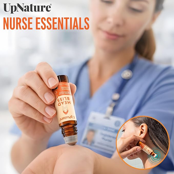 UpNature Head Bliss Essential Oil Roll On - Soothing Migraine Comfort Aromatherapy with Instant Cooling Effect - Nurse Essentials Gifts Roller