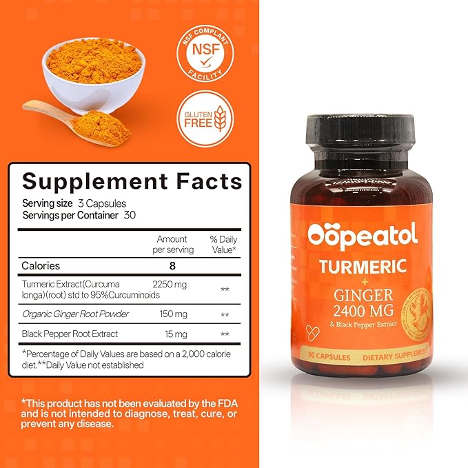 Turmeric Curcumin Supplement 2250mg with Black Pepper Extract | 95% Curcuminoids for Joint & Increase Body Protection, Antioxidant Supplement for Digestive Health