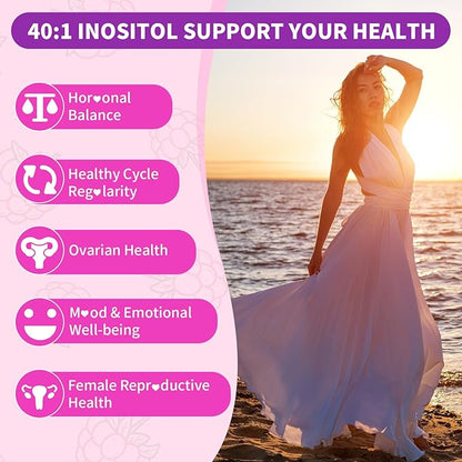 Pack of 2 Myo-Inositol & D-Chiro Inositol Gummies, 40:1 Ratio Inositol Supplement with Vitamin D3, Magnesium Glycinate, Folate & Zinc, for Female Health & Wellness, Raspberry Flavor, 120 Count
