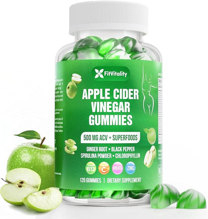 120 Premium Apple Cider Vinegar (ACV) Gummies, Formulated with Vitamin B12, Zinc, Ginger & Vitamin C,120 | Vegan - Gluten Free - Non GMO
