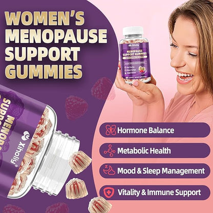 Menopause Supplements for Women with Black Cohosh, Menopause Relief Sugar Free Gummies for Hot Flashes, Natural Female Hormone Balance & Ashwagandha, Magnesium for Night Sweats, Mood Swings, 60 Count