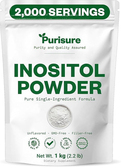 Purisure Inositol Powder, 1 kg, Fertility, Hormonal Balance and Ovarian Support, Pure Inositol Powder, Inositol Supplement to Support Energy and Brain Wellness, Vegan, Non-GMO, 2000 Servings