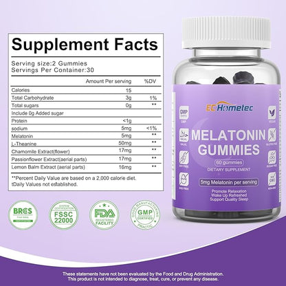 Melatonin 5mg Gummies for Adults – High Potency Fast-Acting Sleep Aid, Sugar-Free Natural Non-Addictive Sleep Support for Falling Asleep Faster & Jet Lag, Mulberry Flavor, 60 Count