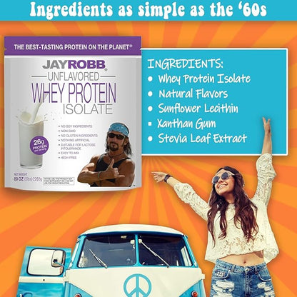Jay Robb Whey Isolate Protein Powder, Low Carb, Keto, Vegetarian, Gluten Free, Lactose Free, No Sugar Added, No Fat, No Soy, Nothing Artificial, Non-GMO, Best-Tasting (5 Pound, Unflavored)