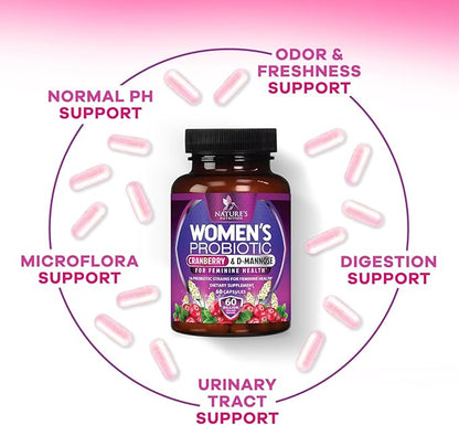 Probiotics 60 Billion CFU Per Serving for Women - 16 Unique Strains, Prebiotics Cranberry & Lactobacillus, PH Balance, Digestive & Gut Health, Vaginal & Immune Support, Women's Probiotic - 60 Capsules