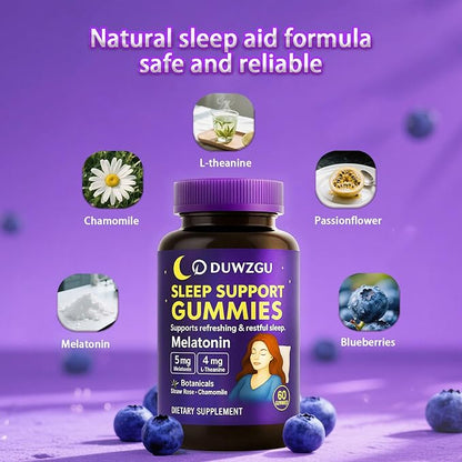 Sleep Gummies for Adults – Melatonin, L-Theanine, Chamomile & Lemon Balm – Berry Flavor – Vegan, Non-GMO – 60 Nighttime Gummies for Restful Sleep – Delicious, Gentle, Natural Support