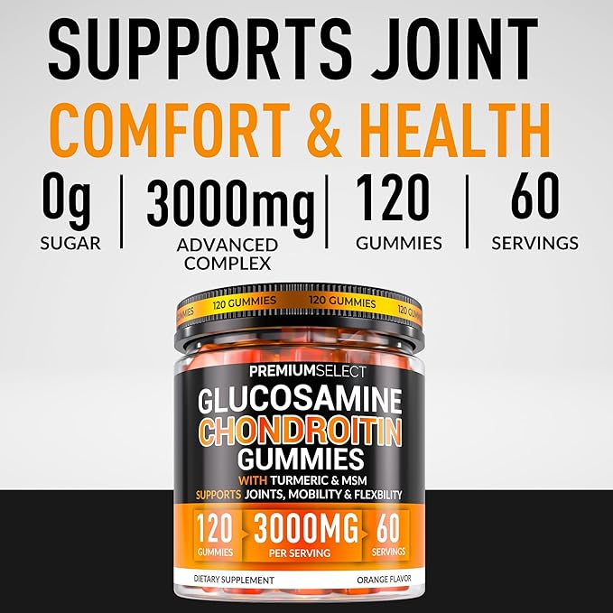 Glucosamine Chondroitin Gummies for Joint Support – 120 Glucosamine Gummies Extra Strength 3000mg with MSM, Turmeric, Calcium, Vitamin D3 – Sugar Free Vegan Adults Supplement – Flexibility & Mobility