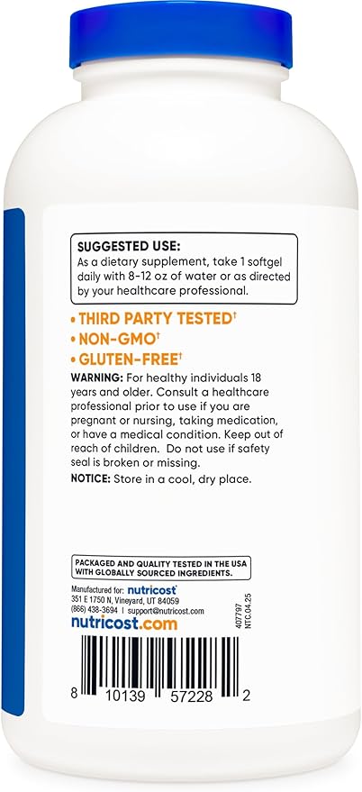 Nutricost Fish Oil 1000mg (560mg of Omega-3), 240 Softgels (3 Bottles)