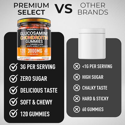 Glucosamine Chondroitin Gummies for Joint Support – 120 Glucosamine Gummies Extra Strength 3000mg with MSM, Turmeric, Calcium, Vitamin D3 – Sugar Free Vegan Adults Supplement – Flexibility & Mobility