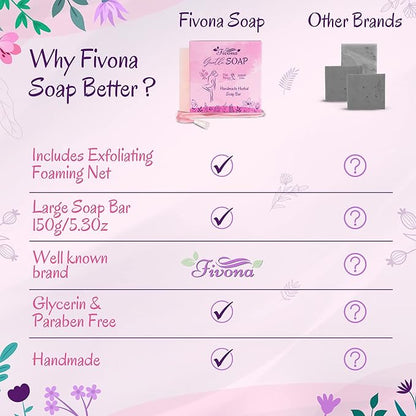 FIVONA Pink Yoni Soap Bar Set of 3 - Gentle Feminine Wash & Body Cleansing Bars, Herbal Soap with Natural Ingredients - 3 x 5.3 oz - Includes Mesh Foaming Net for Rich Lather & Light Exfoliation