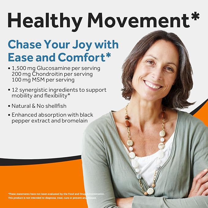 Doctor's Recipes Glucosamine Chondroitin MSM Turmeric Quercetin, Movement Support Supplement for Men & Women, with Black Pepper for High Absorption, Mobility & Flexibility, No Shellfish, 240 Tablets