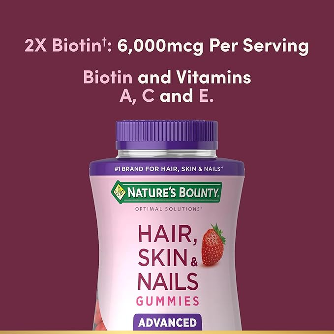 Nature's Bounty Optimal Solutions Advanced Hair, Skin, Nails, 2X Biotin, 80 Strawberry Gummies, 40 Total Servings (Pack of 3)