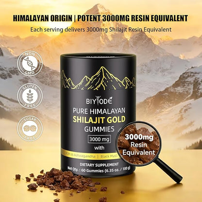 Shilajit Gummies: Pure Shilajit Himalayan Rich in Ashwagandha Gaulshura Fulvic Acid 85 Micronutrients Suitable for Men and Women No Added Sugar