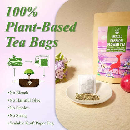 WT WEETEE Passionflower Tea Bags 100 Count | Caffeine-Free Herbal Tea | Rich Herbal Flavor & Smooth Taste | Te De Pasiflora
