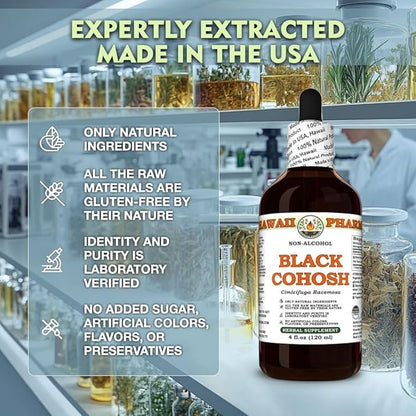 Black Cohosh (Cimicifuga Racemosa) Dry Root Glycerite, Made in Hawaii, Raw Materials, All Natural, Vegan, Lab Tested Alcohol-Free Liquid Extract - 32 fl.oz