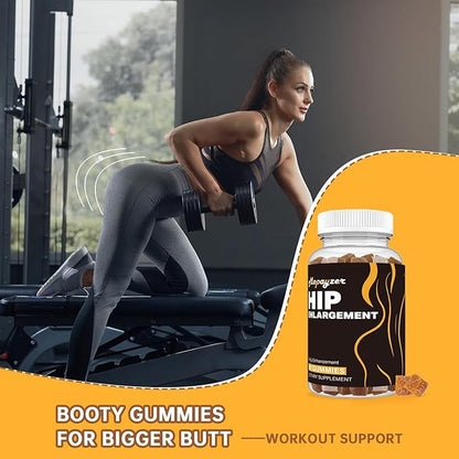 Booty Gummies for Big Butt and HIPS, Bigger Butt Gummies for Natural Curves, 1 PCS Bum Support Gummies, Berry Flavored Women Support Supplement, Boost Glute Growth, Fenugreek, 60 Count.