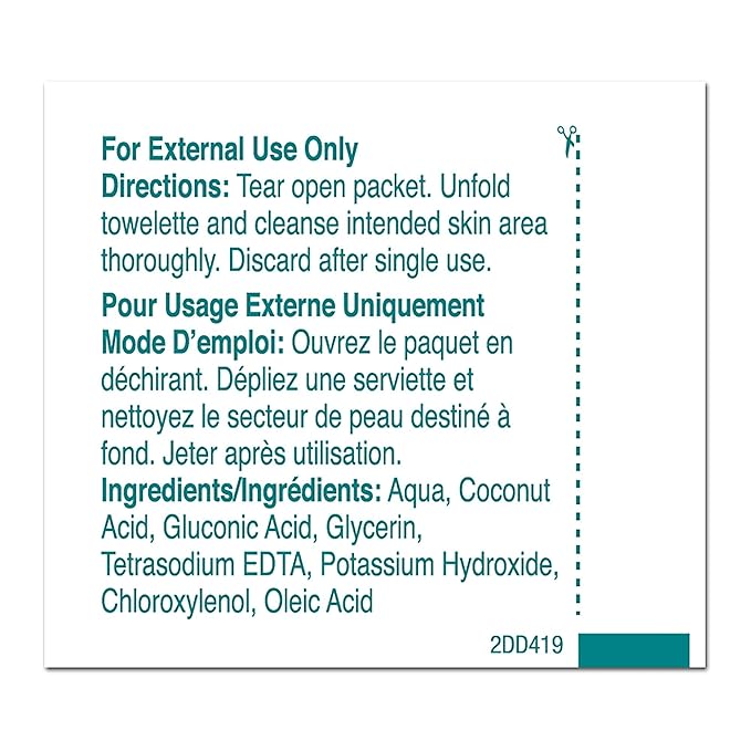 PDI Castile Soap Towelette, 1 Box of 100 Individually Wrapped 7.7"x5" Wipes, Gentle Soap Cleansing Towelettes for Personal Hygiene, Hand & Facial Cleaning, Travel & Patient Care