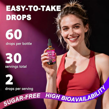 Cortisol Reducer for Women & Men with Magnesium Glycinate, Ashwagandha, L-Theanine - Supports Stress Relief, Sleep & Heart Health, Nerves, Muscles - 2 Fl Oz