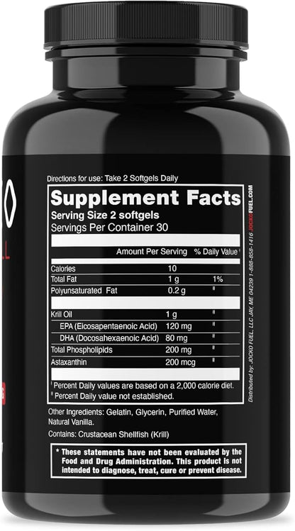 Jocko Fuel Antarctic Krill Oil Omega 3 Fatty Acid Supplements DHA & EPA - 1000mg Softgels - Supports Joints, Mobility & Mental Function (60 Softgels) (Pack of 2)