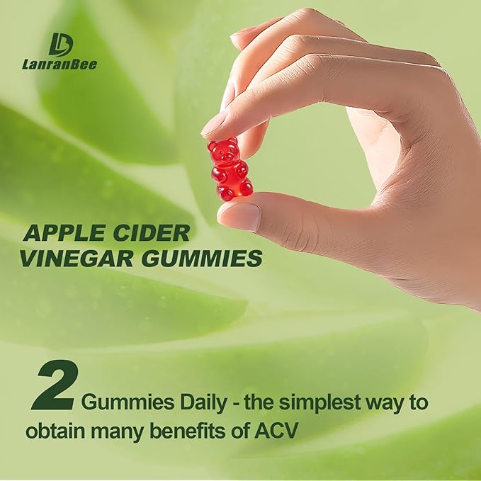 LanranBee Apple Cider Vinegar Gummies 1000mg with Vitamins B12 Multivitamin ACV Supplement Gummy – Supports Digestion, Energy, Weight Management & Gut Health – Vegan, Non-GMO, Gluten-Free – 60 Count