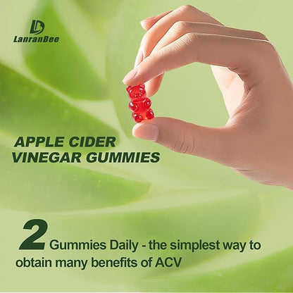 LanranBee Apple Cider Vinegar Gummies 1000mg with Vitamins B12 Multivitamin ACV Supplement Gummy – Supports Digestion, Energy, Weight Management & Gut Health – Vegan, Non-GMO, Gluten-Free – 60 Count