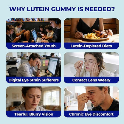 OxyEnergy Lutein Gummies for Eye Health - Lutein & Zeaxanthin, Natural Blueberry, Individually Wrapped for Freshness Vitamins Supplements for Vision Health, Eye Strain, Dry Eyes