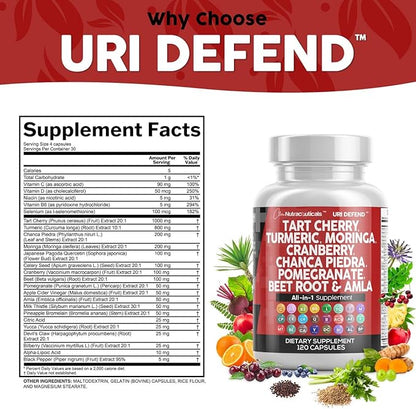 Clean Nutraceuticals Tart Cherry Extract Capsules with Turmeric Moringa Cranberry Chanca Piedra Celery Quercetin ACV Pomegranate L Selenomethionine - Uric Levels - 120 Ct