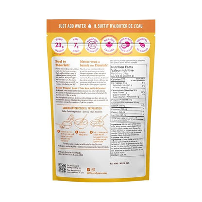 Flourish Protein Pancake & Waffle Mix, with Whey Protein & Flax Seed, No Added Sugar, High in Protein & Fiber - Just Add Water - Buttermilk Flavour, 16 oz (2 Pack)