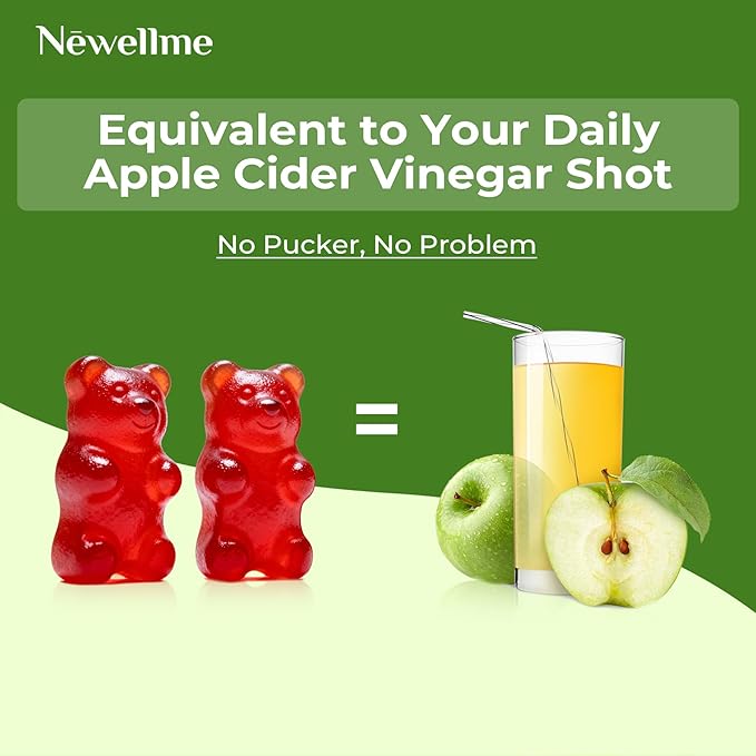 NEWELLME Sugar-Free Apple Cider Vinegar Gummies for Metabolism - 1000mg ACV with The Mother & Vitamin B12 for Energy Support - Vegan, Gluten-Free,180 Counts