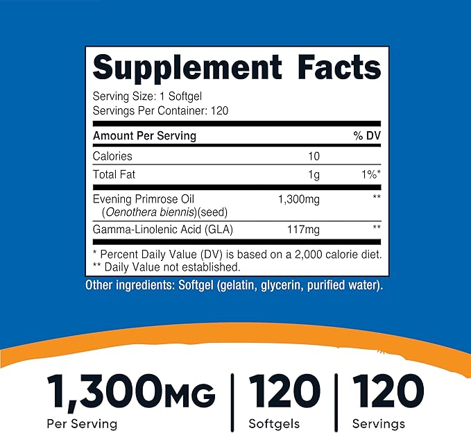 Nutricost Evening Primrose Oil 1,300mg, 120 Softgels (3 Bottles) - Non-GMO, Gluten Free, 120 Servings