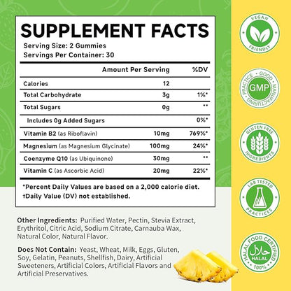 Vitamin B2 Gummies, Riboflavin Supplement for Kids & Adults, with Magnesium Glycinate, CoQ10 and Vitamina C, for Women and Men, Energy, Immune Wellness & Cellular Health Support, 120 Count