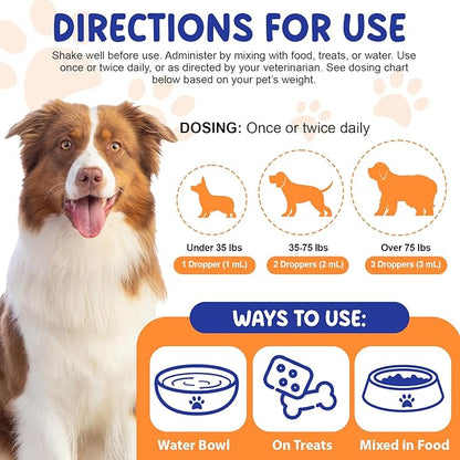 Collagen for Dogs 60ml, Liquid Dog Collagen Drops, Liquid Collagens for Dogs Joints, Skin & Coat, Support Dog Itchy Skin Relief & Digestive Health, Pet Supplement with Biotin,MSM&Ginger, Bacon Flavor