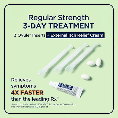 Monistat 3 Day Yeast Infection Treatment for Women, 3 Miconazole Ovule Inserts and External Monistat Anti-Itch Cream Bundle