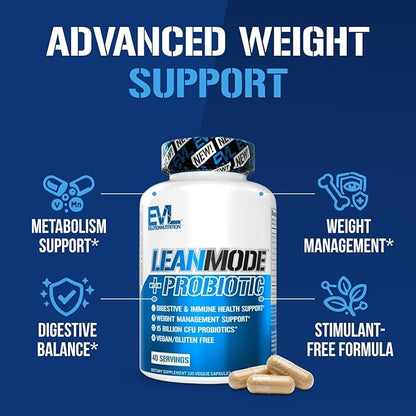 Evlution Nutrition Leanmode + Probiotic, Advanced Probiotic Capsule Supplement, 15 Billion CFUs per Serving, Digestive Support & Gut Health (40 Servings)