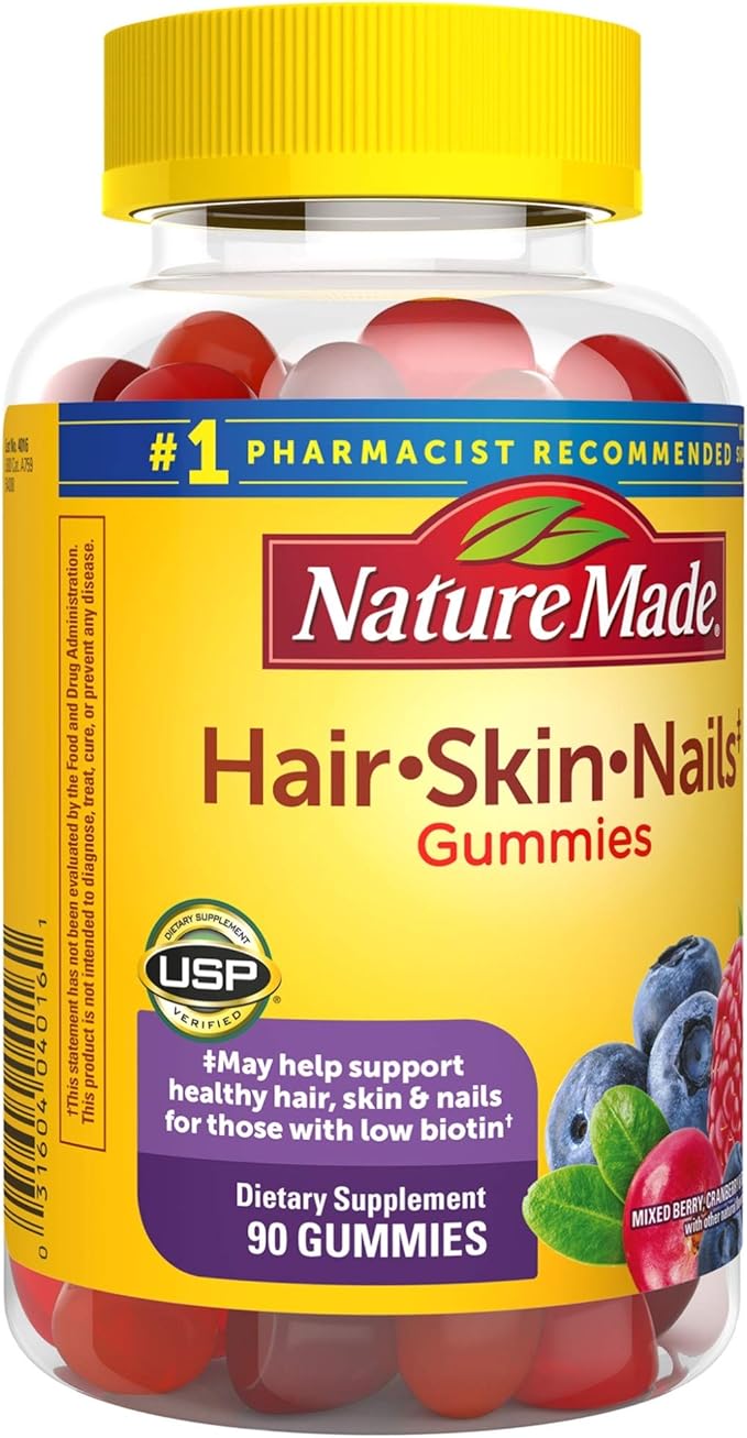 Nature Made Hair Skin and Nails with Biotin 2500 mcg, Dietary Supplement for Healthy Hair, Skin & Nails Support, 90 Gummies, 45 Day Supply (Pack of 2)