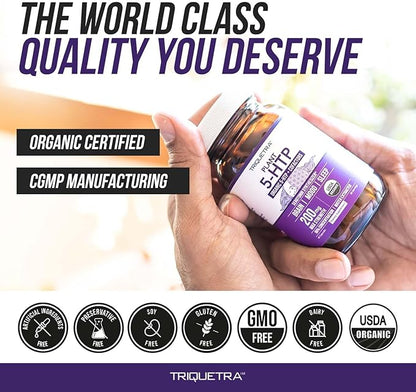 Organic 5-HTP - 200 mg | 99% 5HTP Concentration, Plus Cofactor Vitamin B6 & Lion’s Mane | Water Extracted from Organic Griffonia Seeds | Supports Mood, Cognition & Sleep (60 Capsules | 30 Servings)