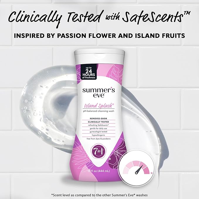 Summer’s Eve Feminine Wash, Island Splash, Daily pH-Balanced Body Wash for Women, Feminine Care to Remove Vaginal Odor, Gynecologist Tested, 15 Fl Oz, Pack of 12