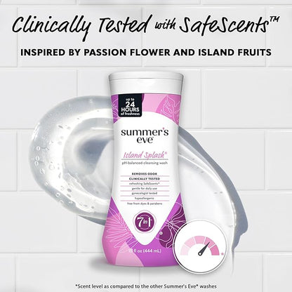 Summer’s Eve Feminine Wash, Island Splash, Daily pH-Balanced Body Wash for Women, Feminine Care to Remove Vaginal Odor, Gynecologist Tested, 15 Fl Oz, Pack of 12