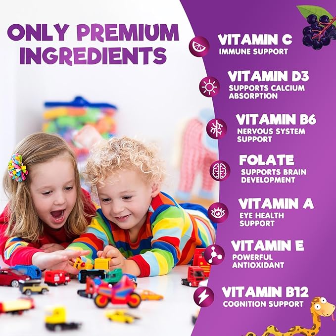 Multivitamin for Kids - Complete Daily Children's Multi Vitamin Gummy Chew with Vitamin D, B Vitamins, Zinc & More - Energy, Memory Focus & Immune Health Support - Natural Berry Flavor - 60 Gummies