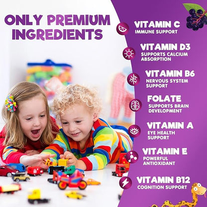 Multivitamin for Kids - Complete Daily Children's Multi Vitamin Gummy Chew with Vitamin D, B Vitamins, Zinc & More - Energy, Memory Focus & Immune Health Support - Natural Berry Flavor - 120 Gummies