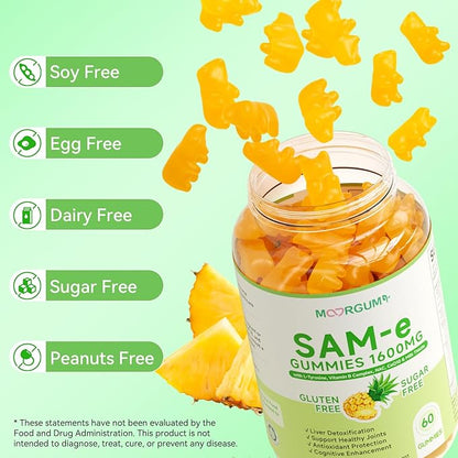 SAM-e L-Tyrosine Gummies with NAC, CoQ10 & Vitamin B Complex, 1600mg SAM-e, 1500mg L-Tyrosine Supplement for Energy, Cellular Antioxidant Support, Emotional Well-Being Support, 60 Count