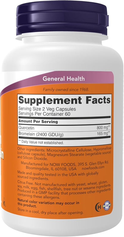 NOW Foods Supplements, Quercetin with Bromelain, Balanced Immune System*, 120 Veg Capsules