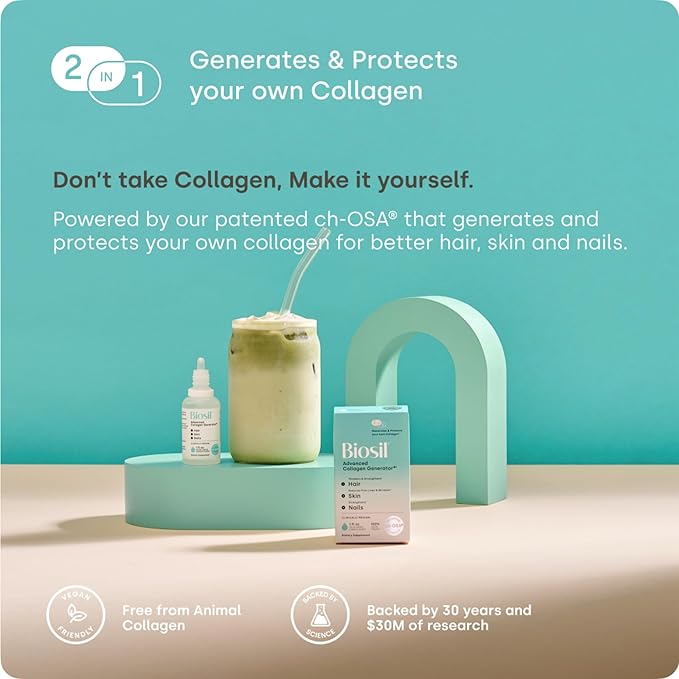 Biosil Collagen Booster Supplement - 0.5 fl oz Drops, Pack of 2 - Patented ch-OSA Activator for Skin, Hair, Nails & Joints - Supports Natural Production - 60-Day Supply